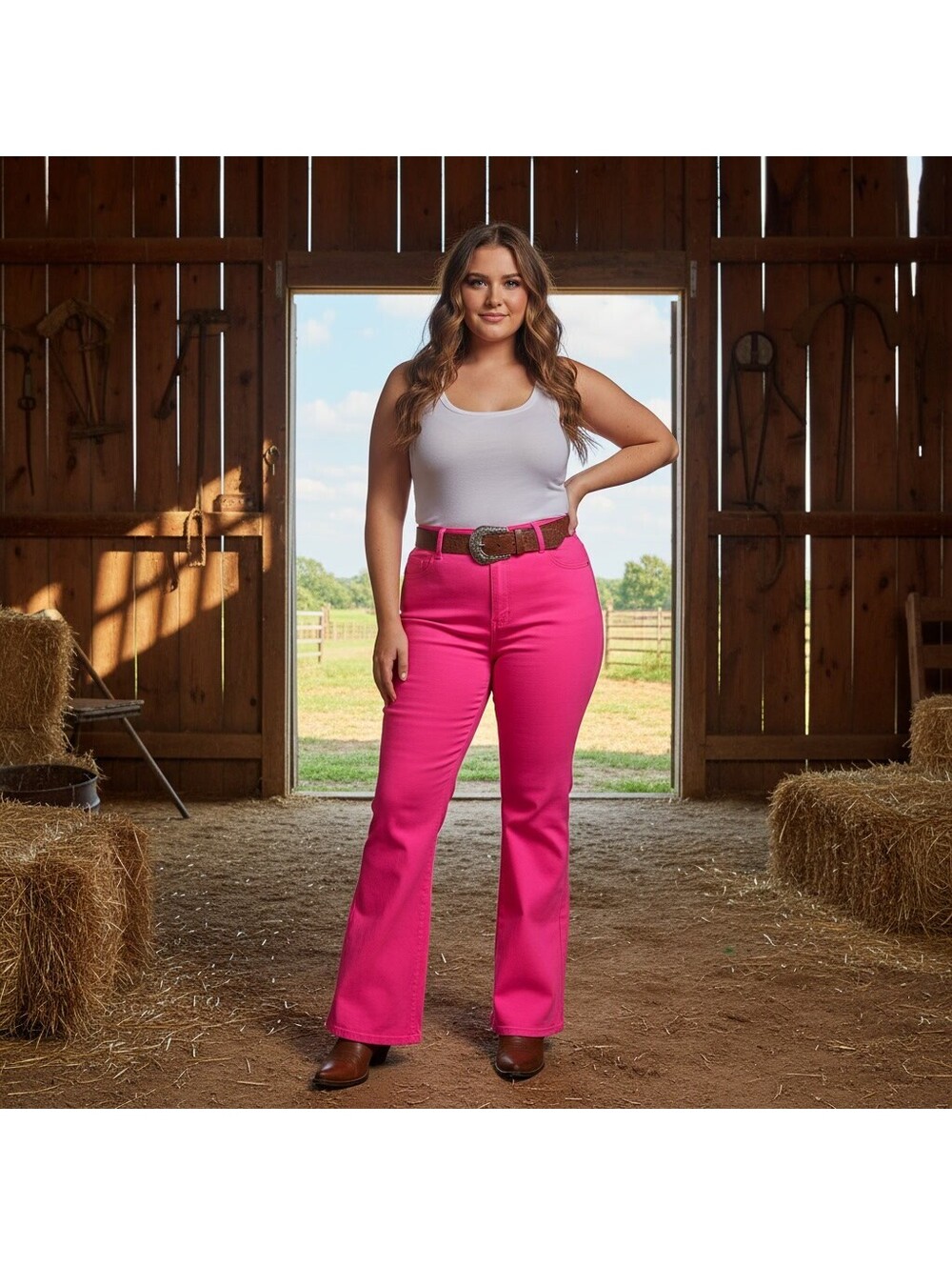 1746 - JC & JQ Women's Hot Pink Flared Jeans Size L